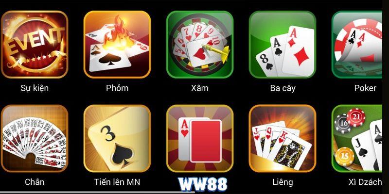 Game bài WW88 có nhiều game bài khác nhau